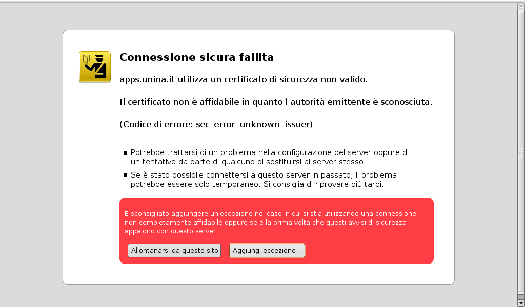 firefox connessione sicura fallita